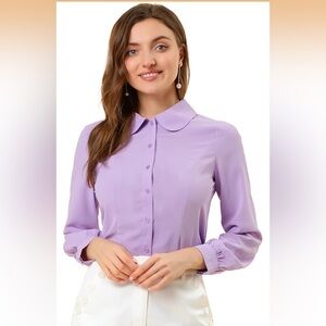 Allegra K Women's Light Purple Button-Down Shirt Peter Pan collar size XL